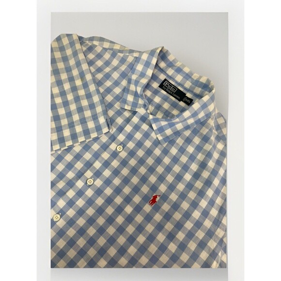 Polo Ralph Lauren Shirt Men’s XXL Blue Plaid Short Sleeve Button Up Casual Prepp - Picture 1 of 11